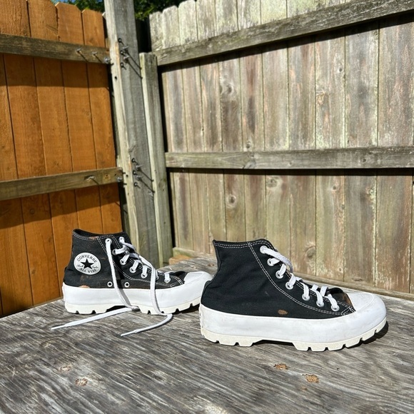 Platform Converse high top black white womans bleach splatter size 8 - Picture 8 of 9